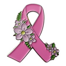 Listing image for Breast Cancer Awareness Flower Design Bow Enamel Pin Badge / Brooch