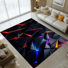Listing image for Futuristic Polygon Area Rug Black Neon Geometric Cyber Tech Modern Decor