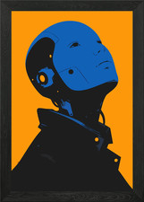 Listing image for Blue Yellow AI Robot Portrait Minim Framed Wall Art Poster Canvas Print Picture