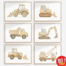 Listing image for Kids Construction Vehicle Wall Art Print, Nursery Truck & Digger Poster, Child,