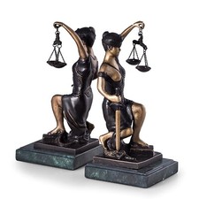 Listing image for BRONZE MARBLE KNEELING LADY JUSTICE BOOKENDS - LEGAL LAWYER LAW OFFICE DECOR