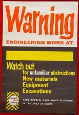 Listing image for WARNING ENGINEERING WORKS AT xxx BR ORIGINAL RAILWAY SAFETY POSTER 1960s