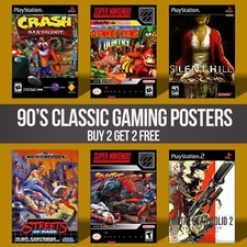 Listing image for 90s Greatest Game Posters Computer Gamer Wall Art NES SNES PlayStation Xbox