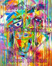 Listing image for Facial Recognition Surreal Abstract Print 12x18 Vibrant Fine Art Poster Signed