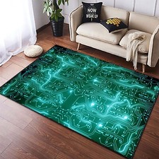 Listing image for Circuit board rug, Tech lover carpet, Futuristic floor mat, Green neon decor Rug