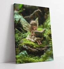 Listing image for CUTE LITTLE FAIRY READING BOOK IN FOREST FRAMED CANVAS WALL ART PICTURE PRINT